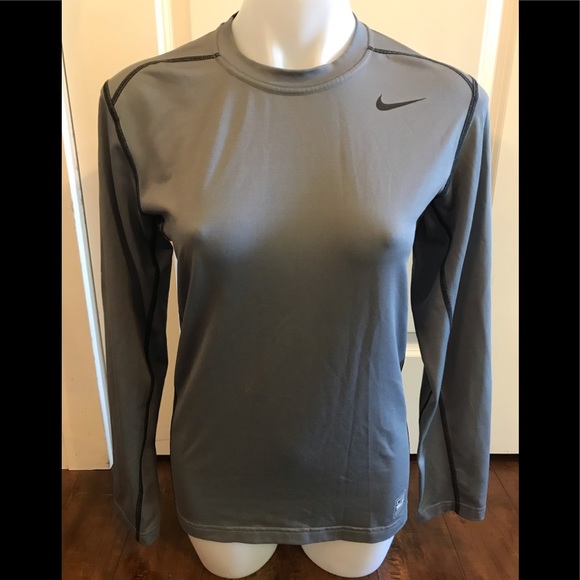Men’s Crew Neck Nike Pro Combat Dry-fit Grey Fitted Hyperwarm Long sleeve Top - Picture 2 of 11
